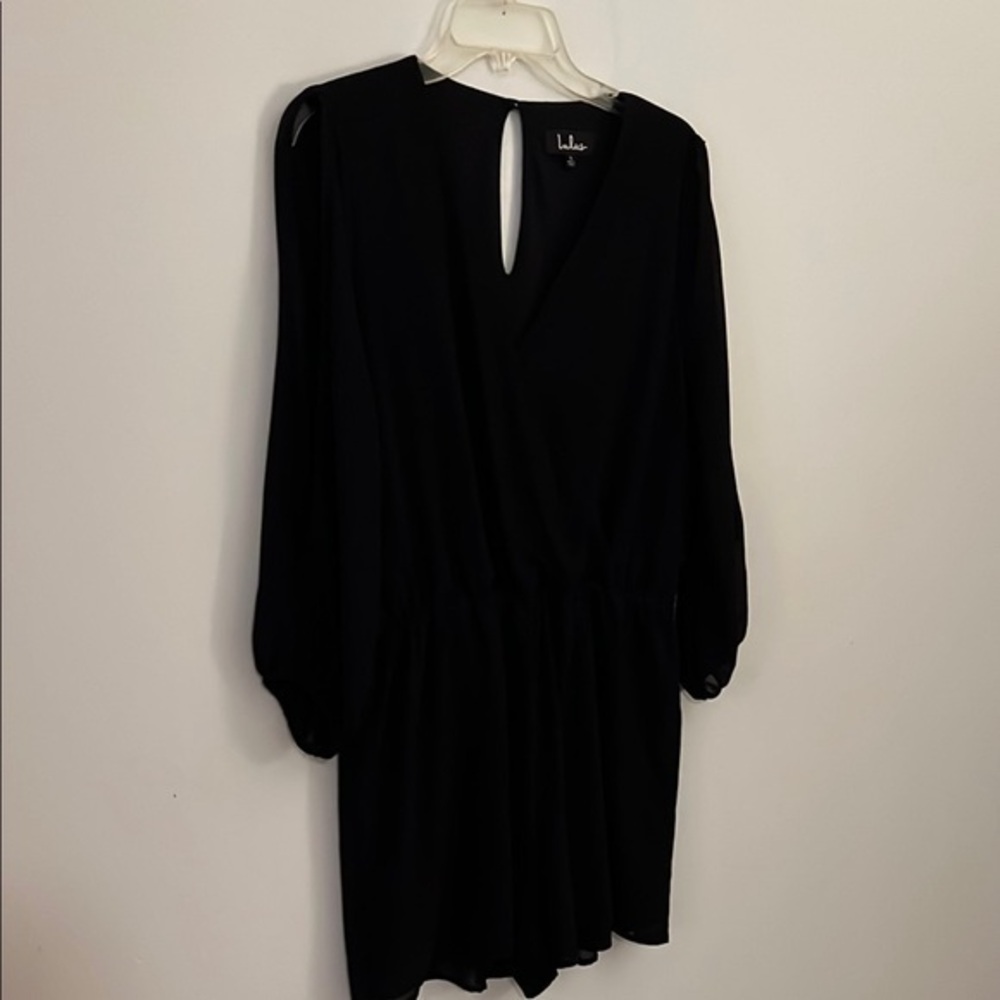 Lulu's Black V-Neck Bishop Sleeve Party Girl Romper